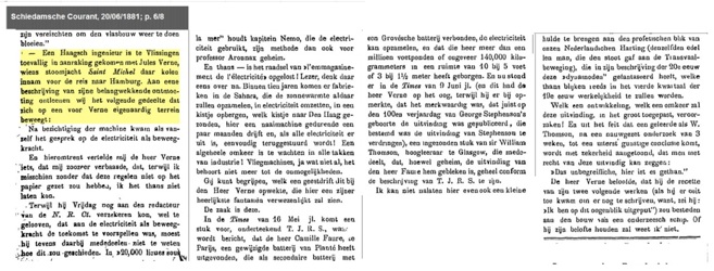 Artikel: Een Haagsch ingenieur is te Vlissingen toevallig in aanraking gekomen met Jules Verne